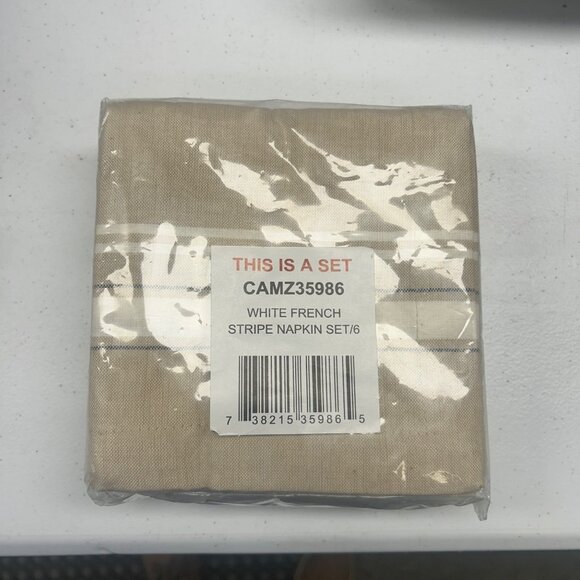 Design Imports White French Stripe Napkin Set of 6 - Picture 2 of 4